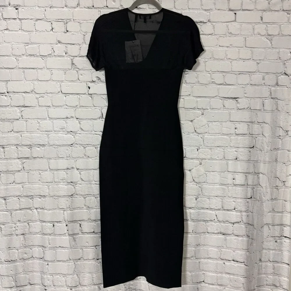 NWT Theory Kimono Illusion Fitted Dress in Black Glossed Women Size Small S LBD - Picture 13 of 16